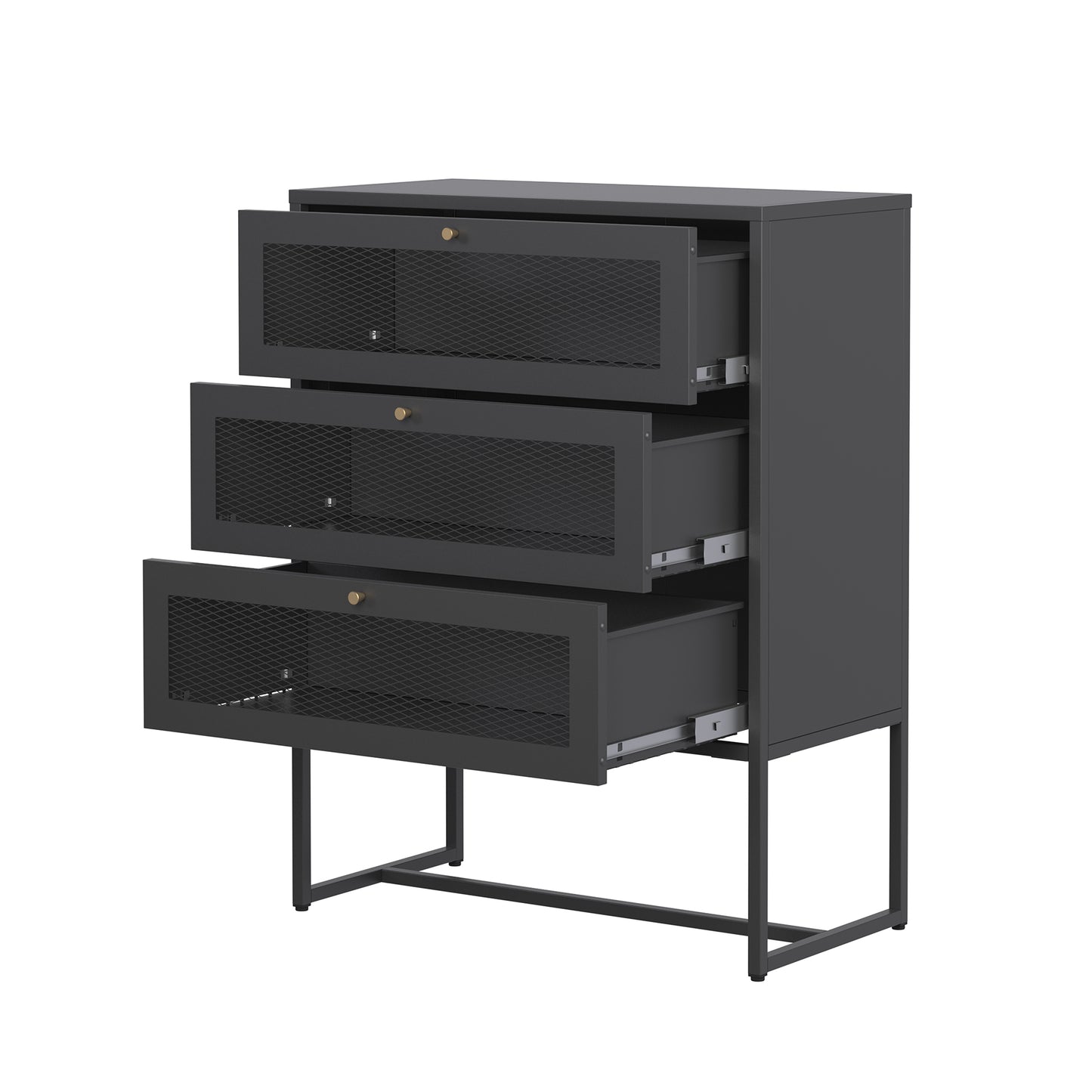 Bentley 41.34-inch Black Three Drawer Cabinet with Mesh Doors