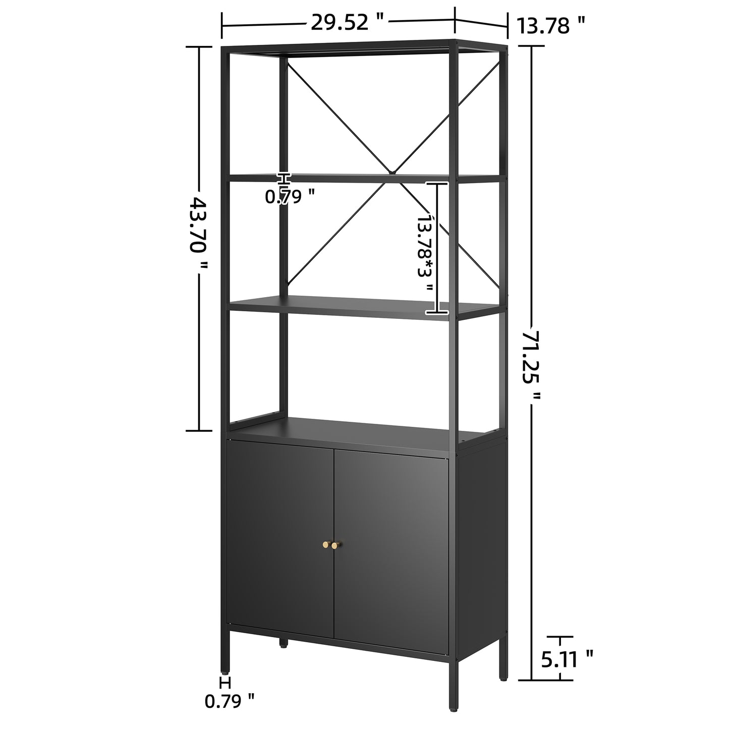 Benson 71.25-inch Black Two Door Storage Cabinet with Open and Closed Shelving