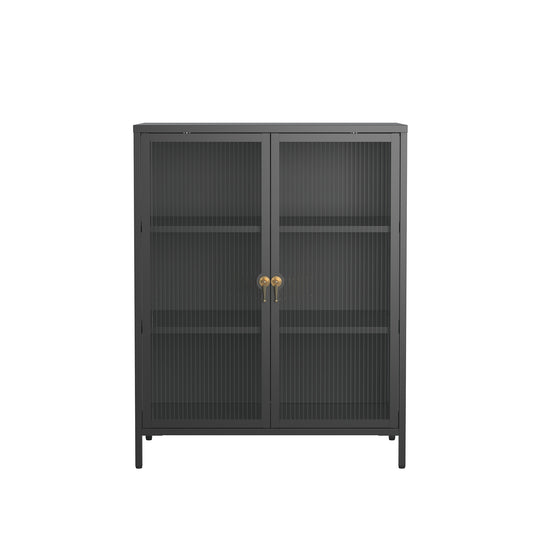 Benoite 40.04-inch Black Two Door Storage Cabinet with Fluted Clear Doors and Gold Handles