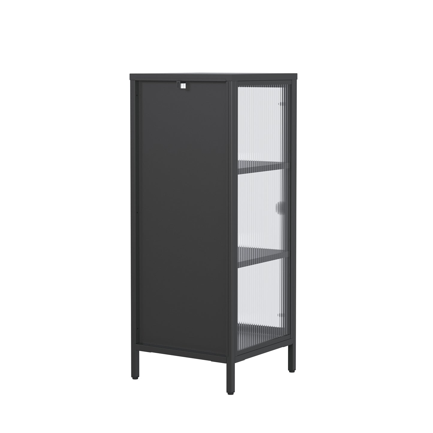 Benoite 40.02-inch Black One Door Storage Cabinet with Fluted Clear Door and Gold Handle