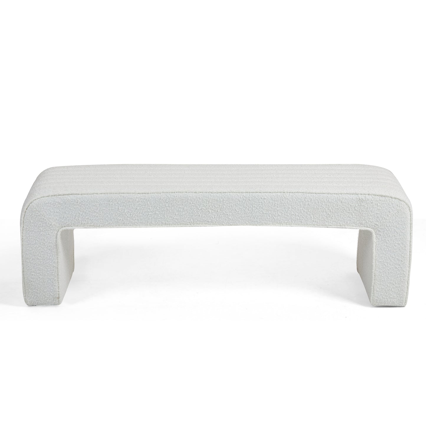 Benicia White Boucle Upholstered Fabric Tufted Bench