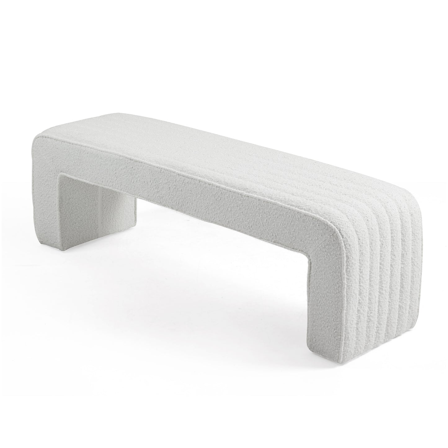 Benicia White Boucle Upholstered Fabric Tufted Bench