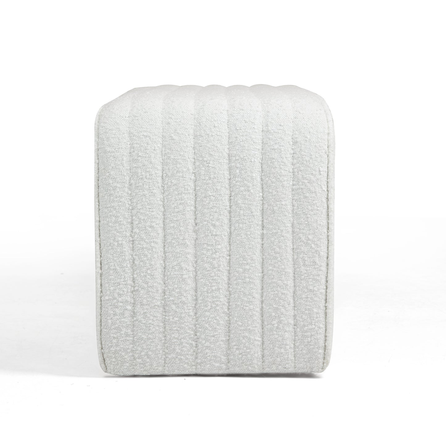 Benicia White Boucle Upholstered Fabric Tufted Bench