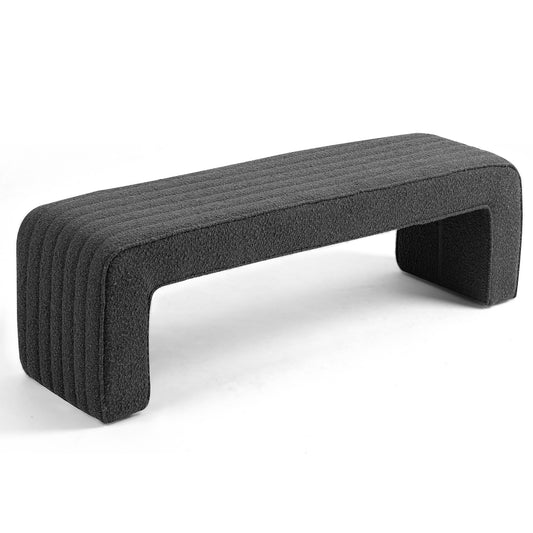 Benicia Gray Boucle Upholstered Fabric Tufted Bench