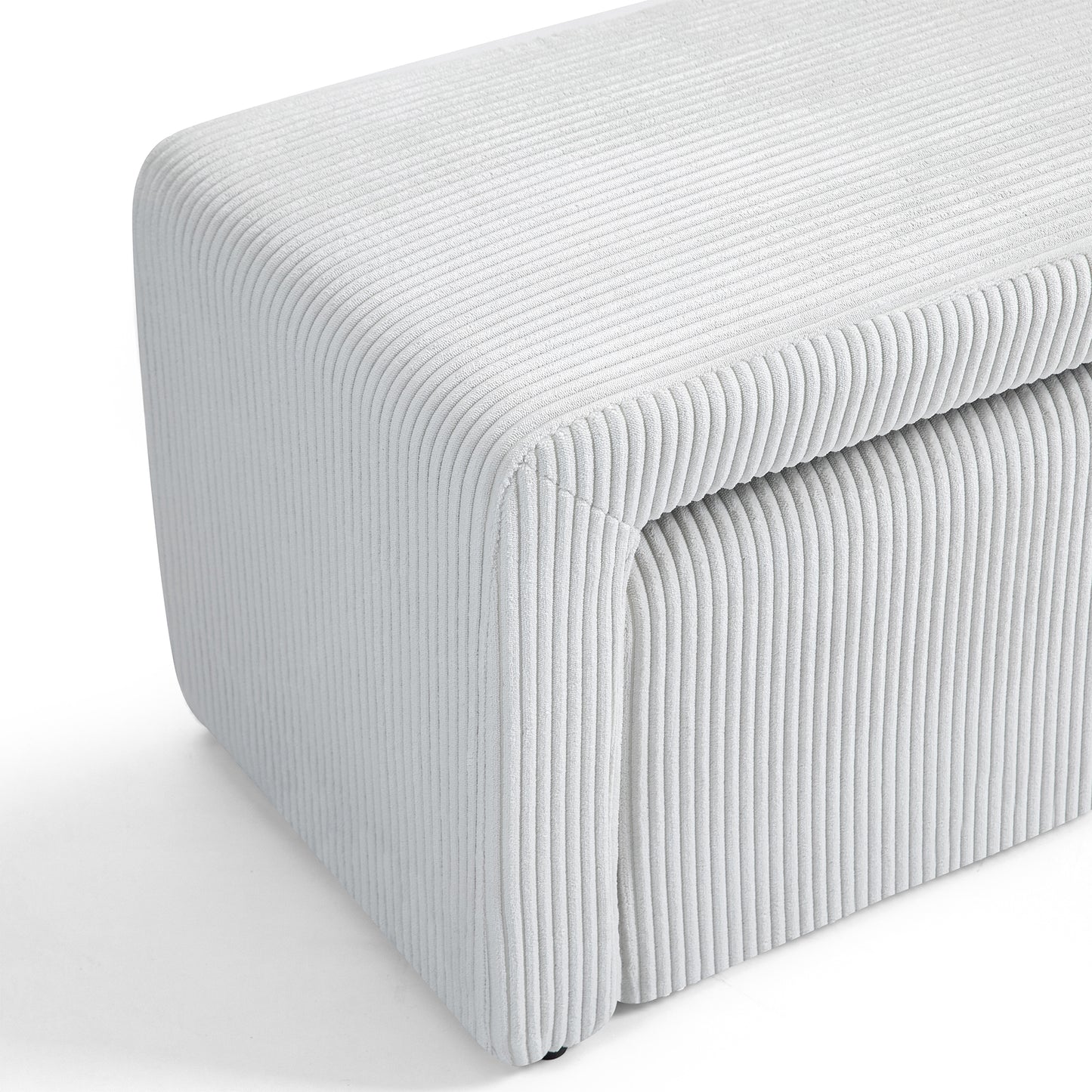 Belgin Beige Corduroy Velvet Fabric Bench with Ottomans