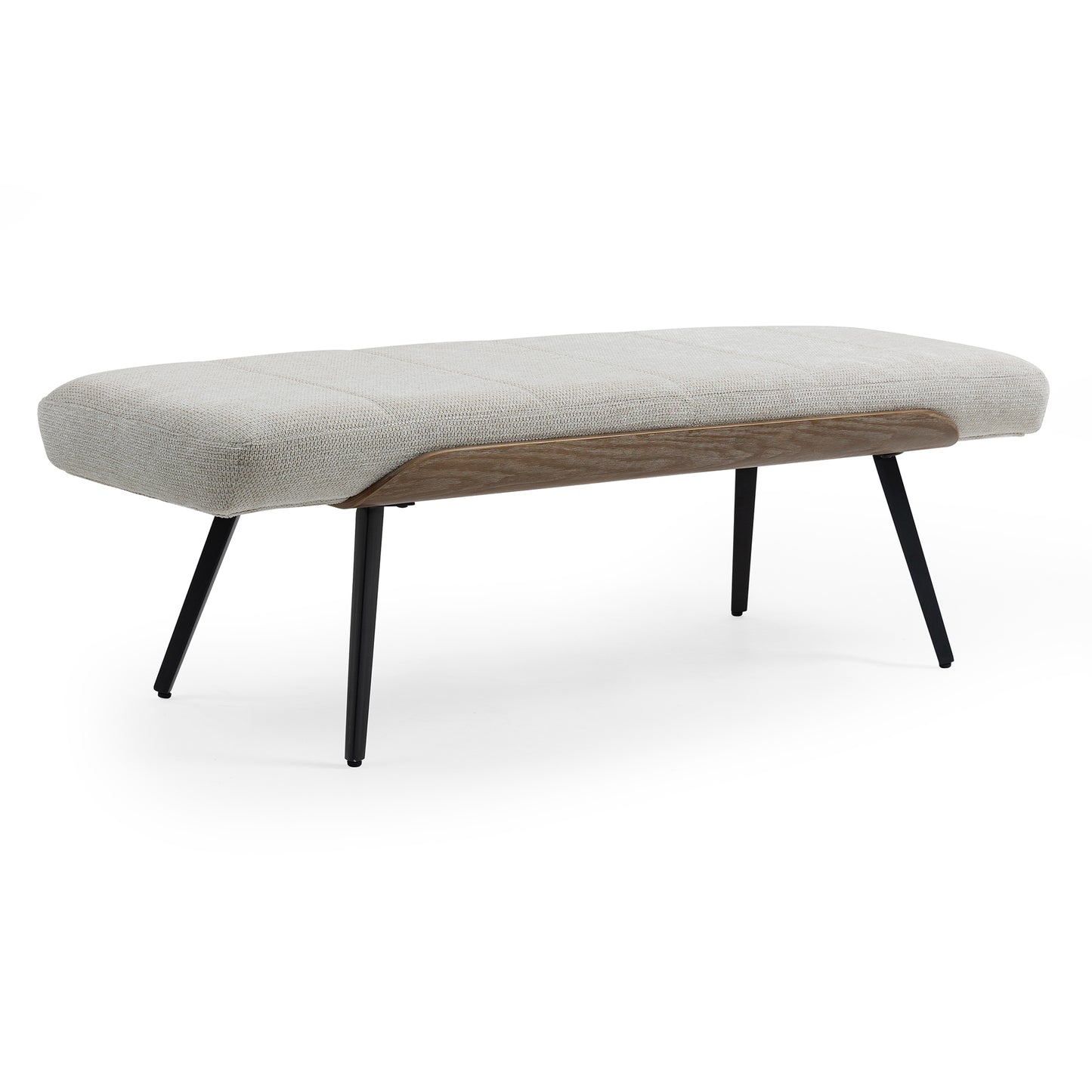 Bevin Beige Washed Woven Fabric Bench with White Washed Wood Accents and Black Iron Legs