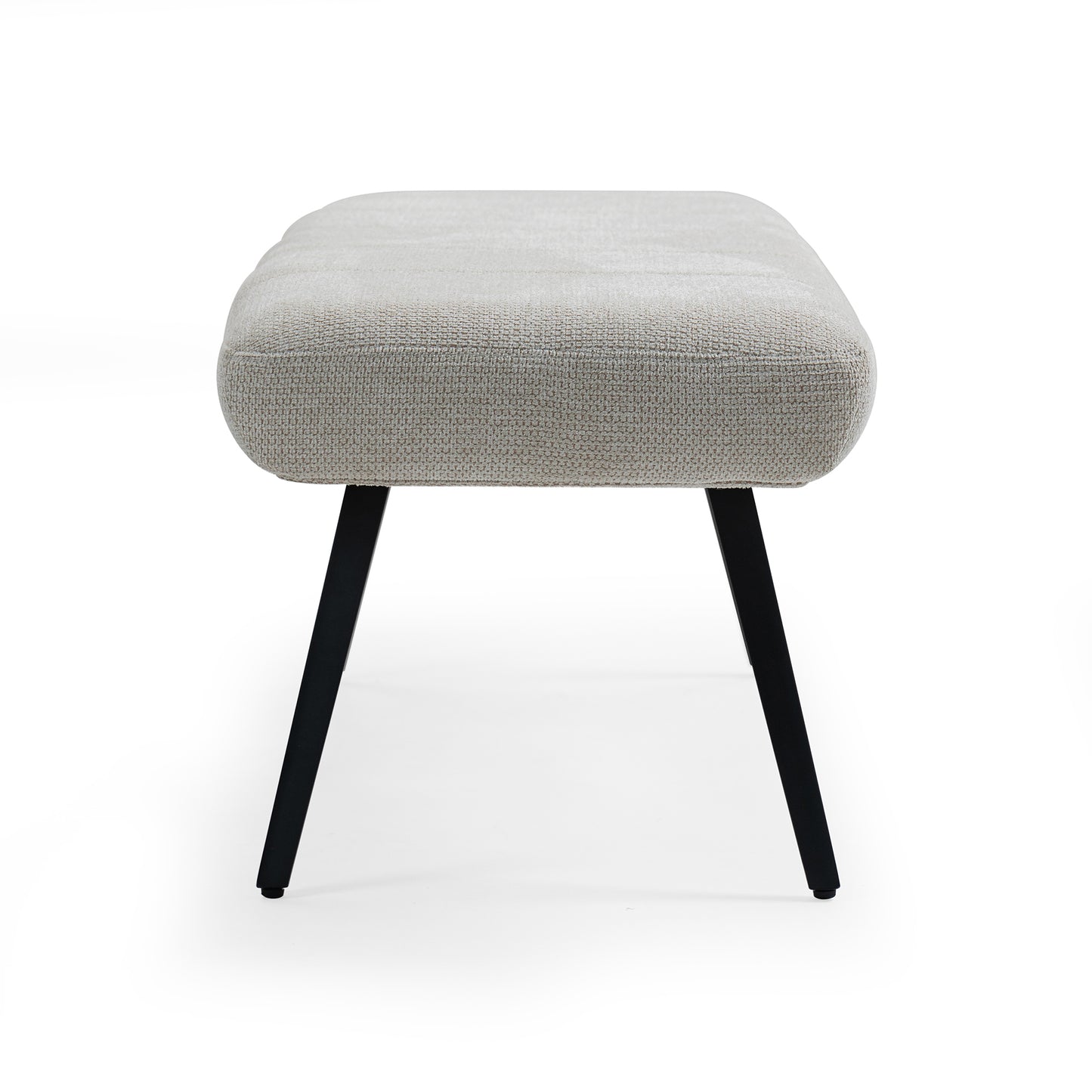 Bevin Beige Washed Woven Fabric Bench with White Washed Wood Accents and Black Iron Legs