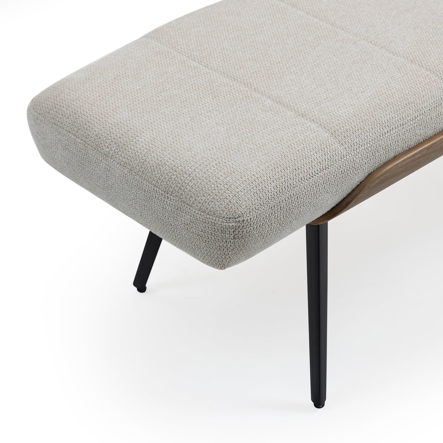 Bevin Beige Washed Woven Fabric Bench with White Washed Wood Accents and Black Iron Legs