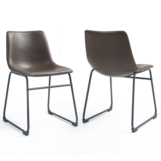Set of 2 Adan Iron Frame Dark Brown Faux Leather Dining Chair