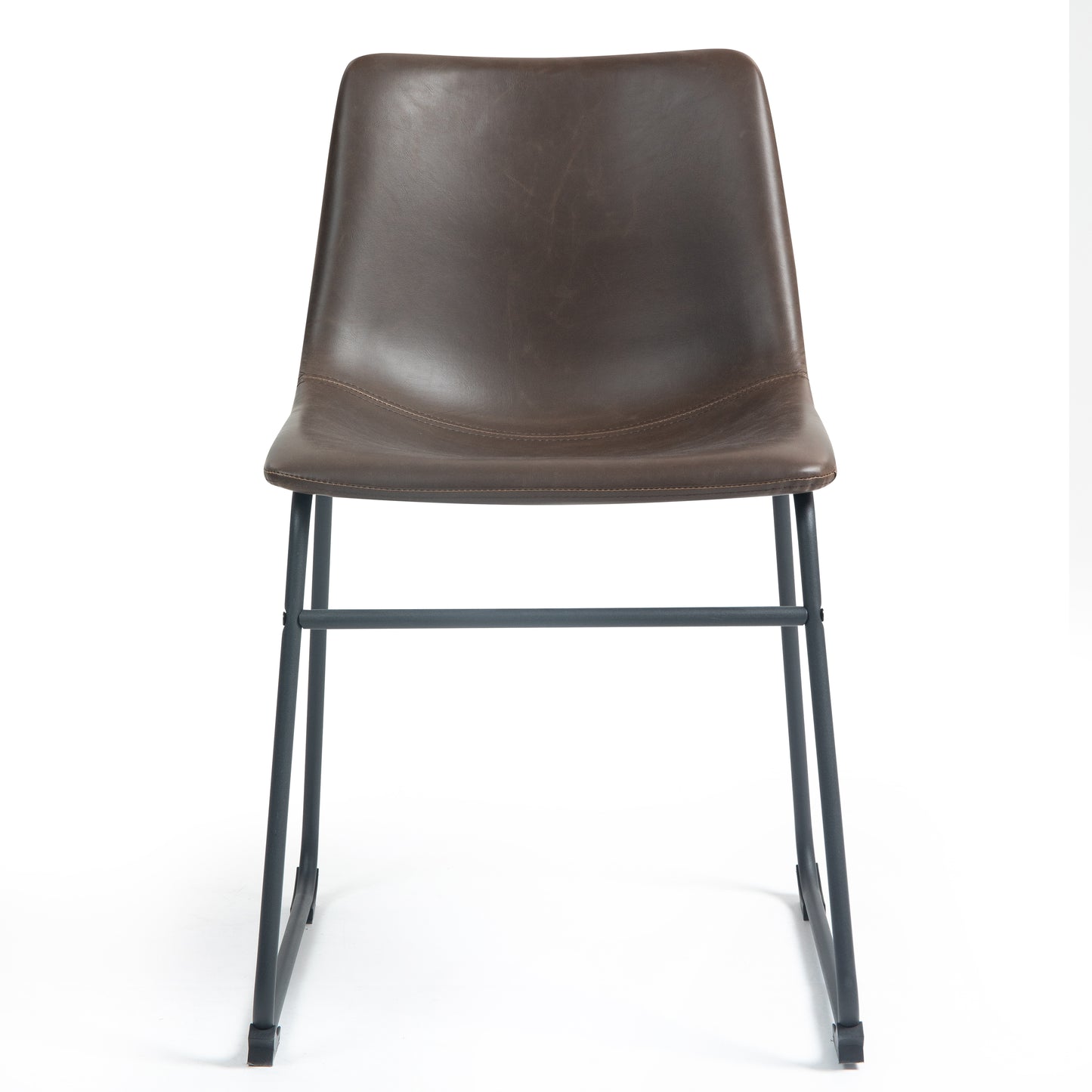 Set of 2 Adan Iron Frame Dark Brown Faux Leather Dining Chair