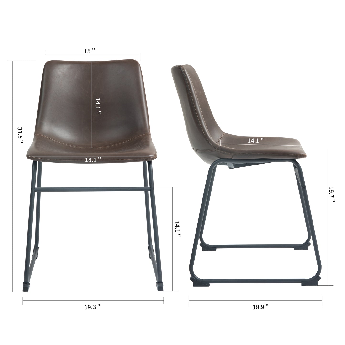 Set of 2 Adan Iron Frame Dark Brown Faux Leather Dining Chair