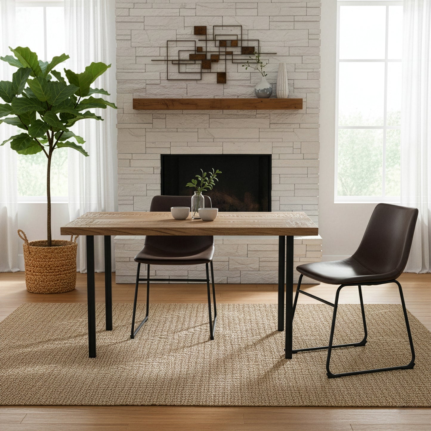 Set of 2 Adan Iron Frame Dark Brown Faux Leather Dining Chair