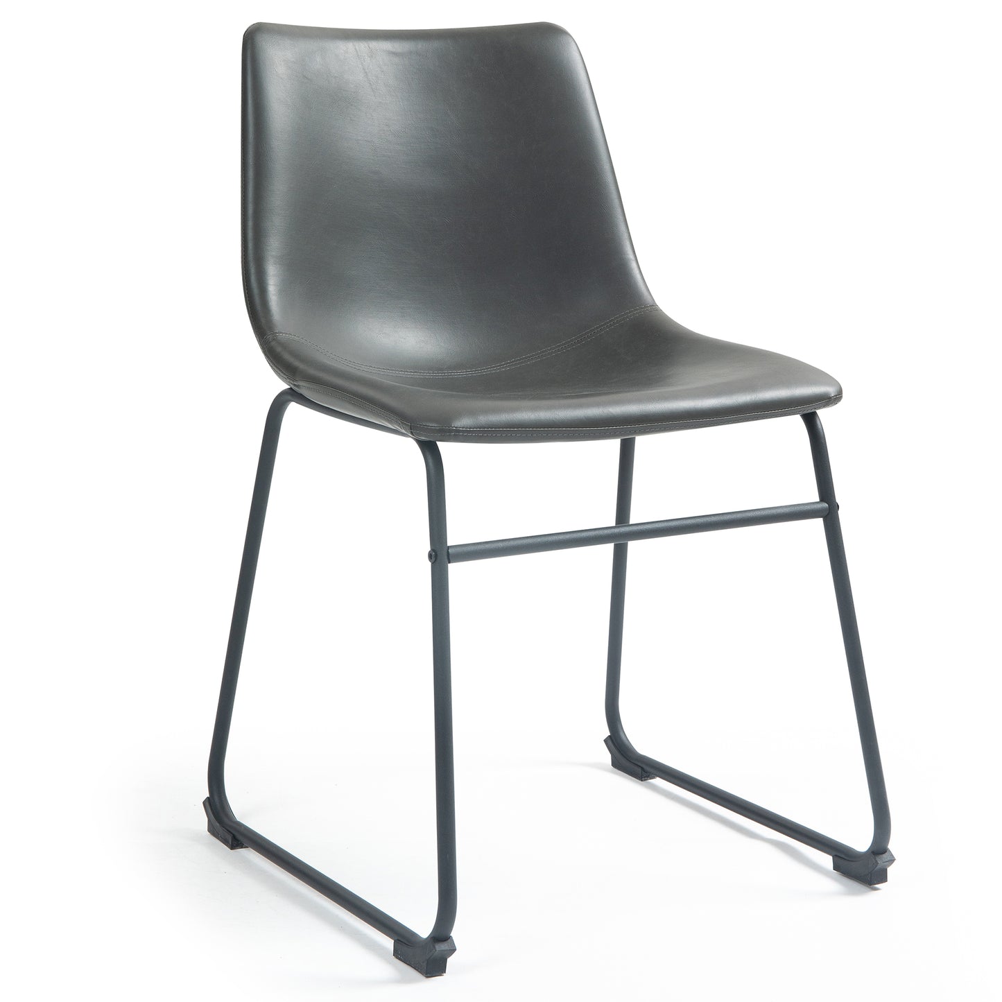 Set of 2 Adan Iron Frame Vintage Gray Faux Leather Dining Chair