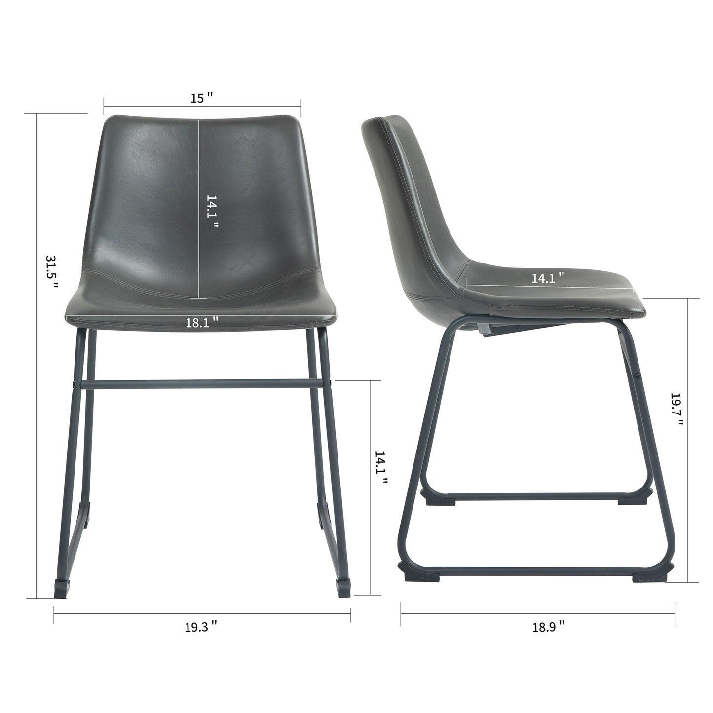 Set of 2 Adan Iron Frame Vintage Gray Faux Leather Dining Chair