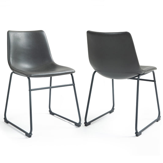 Set of 2 Adan Iron Frame Vintage Gray Faux Leather Dining Chair