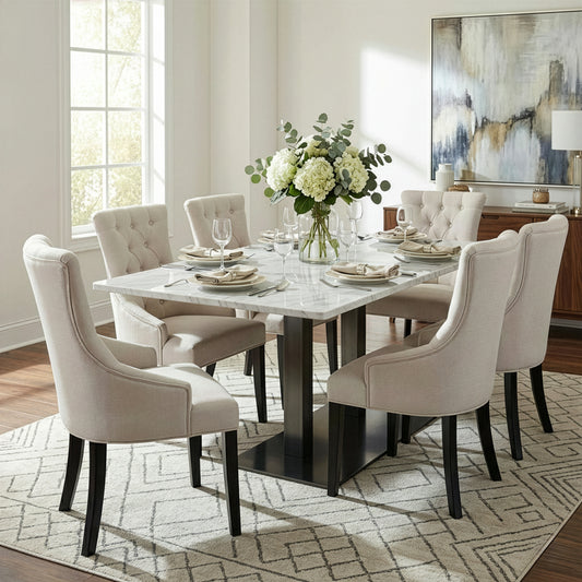 Set of 2 Alei Beige Fabric Dining Chair Wing Chair with Tufted Buttons