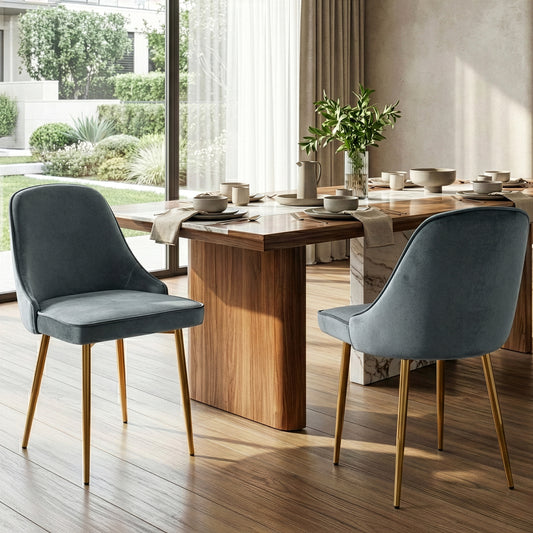 Set of 2 Alpha Grey Velvet Chair with Brushed Golden Steel Legs