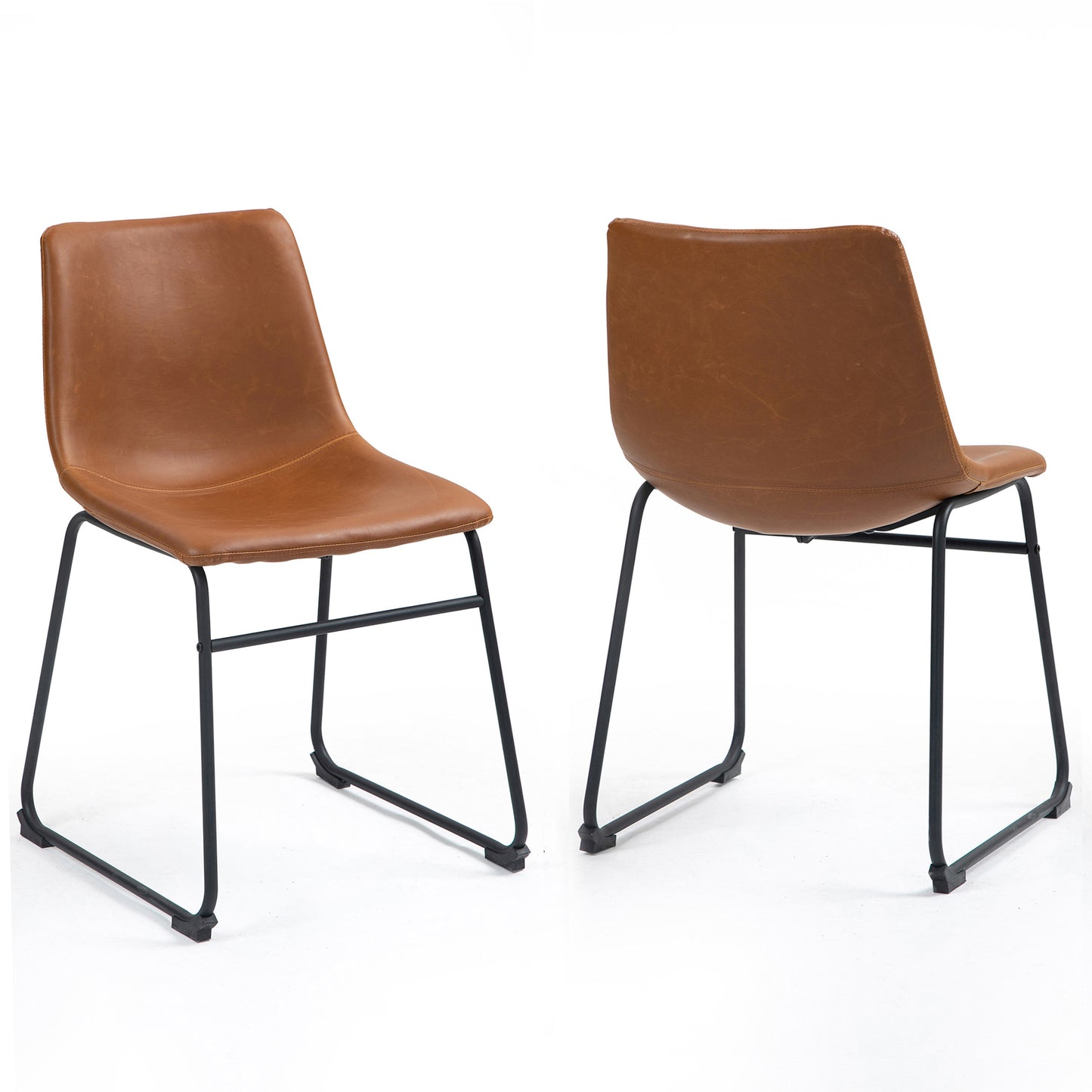 Set of 2 Adan Iron Frame Vintage Cappuccino Faux Leather Dining Chair