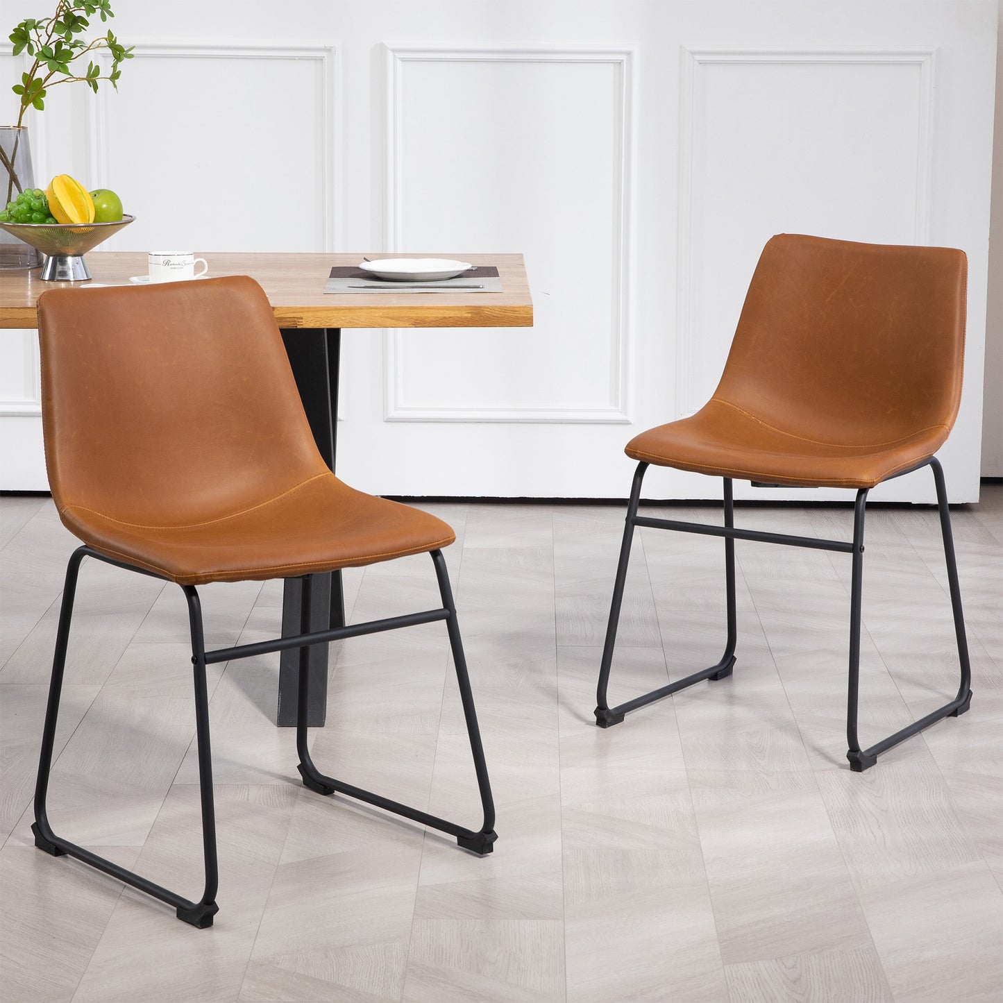 Set of 2 Adan Iron Frame Vintage Cappuccino Faux Leather Dining Chair