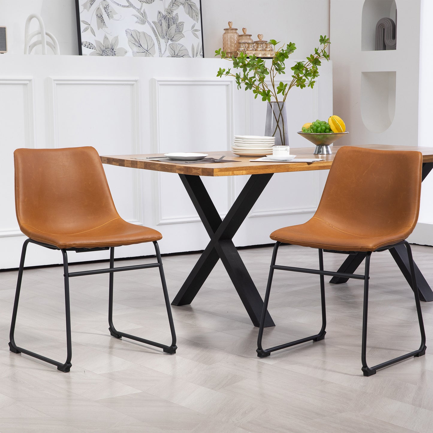 Set of 2 Adan Iron Frame Vintage Cappuccino Faux Leather Dining Chair