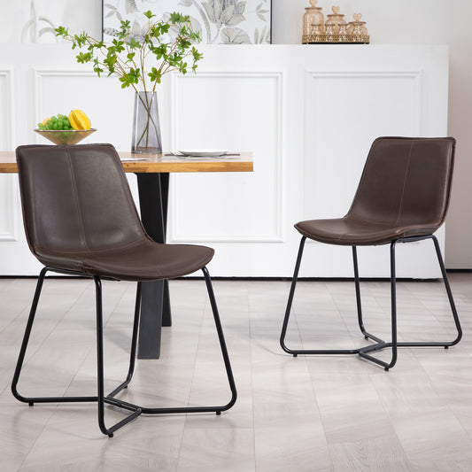 Set of 2 Amery Iron Frame Vintage Brown Faux Leather Dining Chair