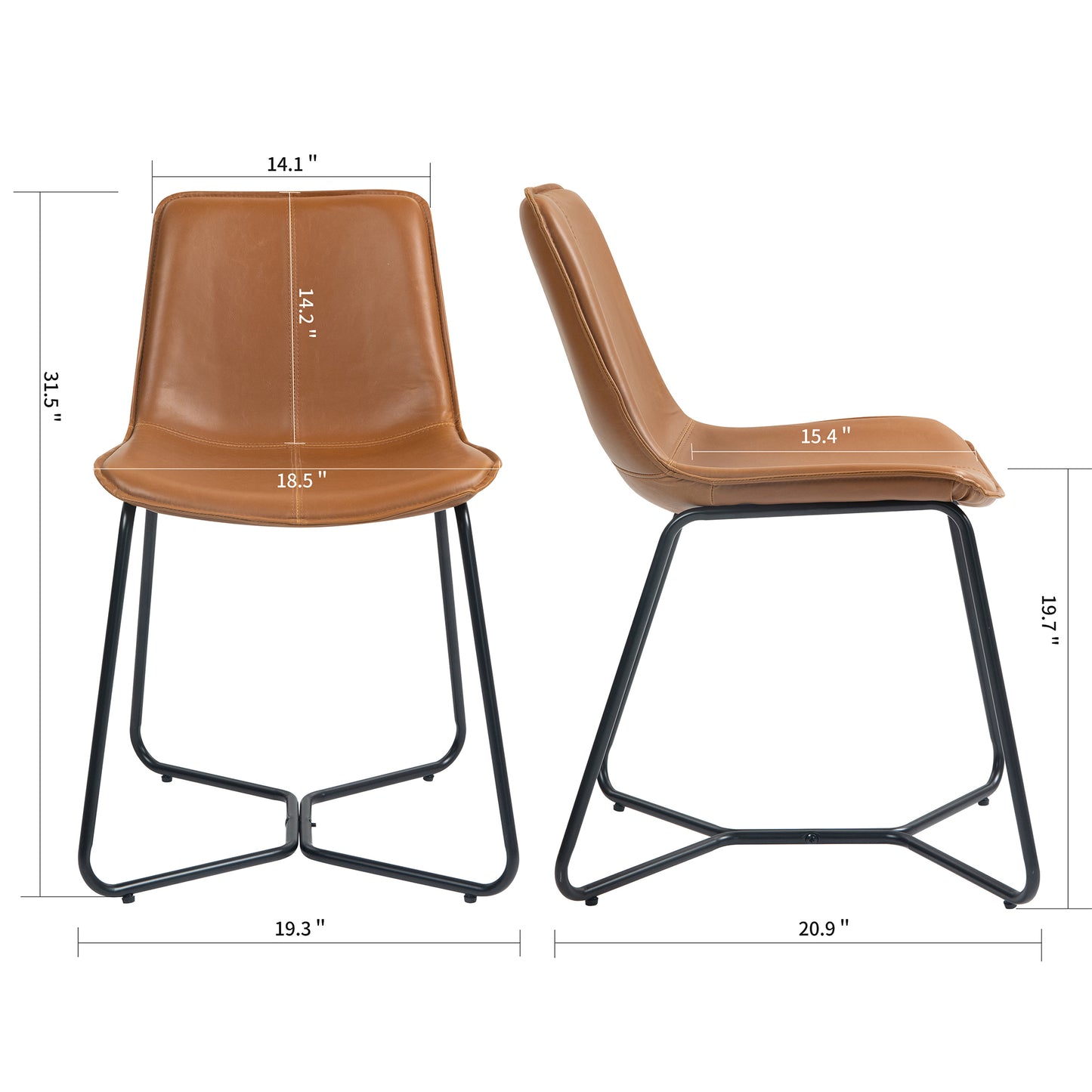 Set of 2 Amery Iron Frame Vintage Cappuccino Faux Leather Dining Chair