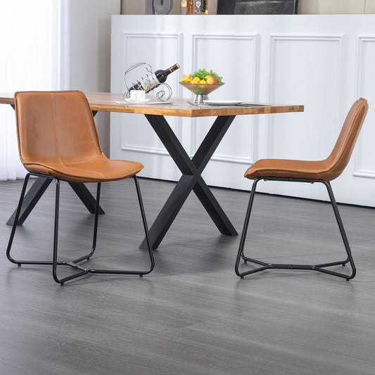 Set of 2 Amery Iron Frame Vintage Cappuccino Faux Leather Dining Chair