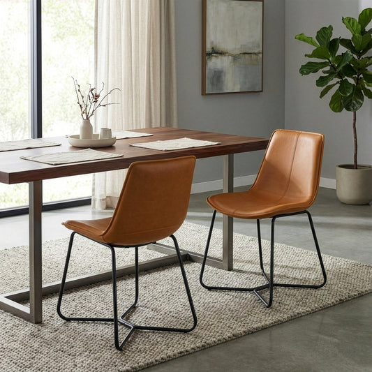 Set of 2 Amery Iron Frame Vintage Cappuccino Faux Leather Dining Chair