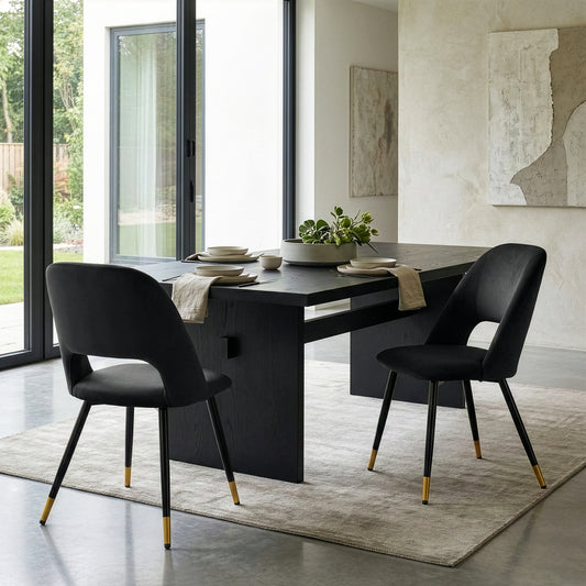 Set of 2 Ania Black Velvet Dining Chair with Golden Accented Metal Legs