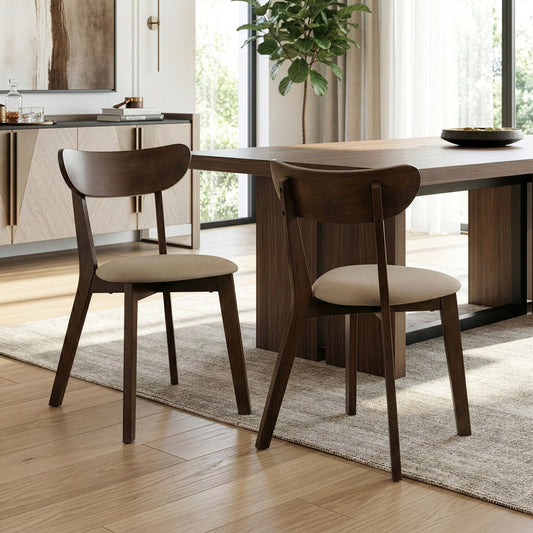 Set of 2 Aspen Dark Brown Rubberwood Dining Chair with Beige Upholstered Seat