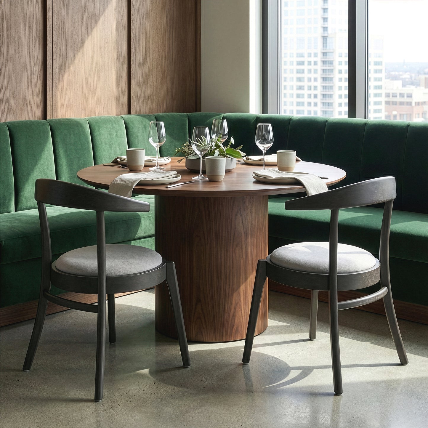 Set of 2 Audra Retro Modern Black Wood Round Chair with Curved Back