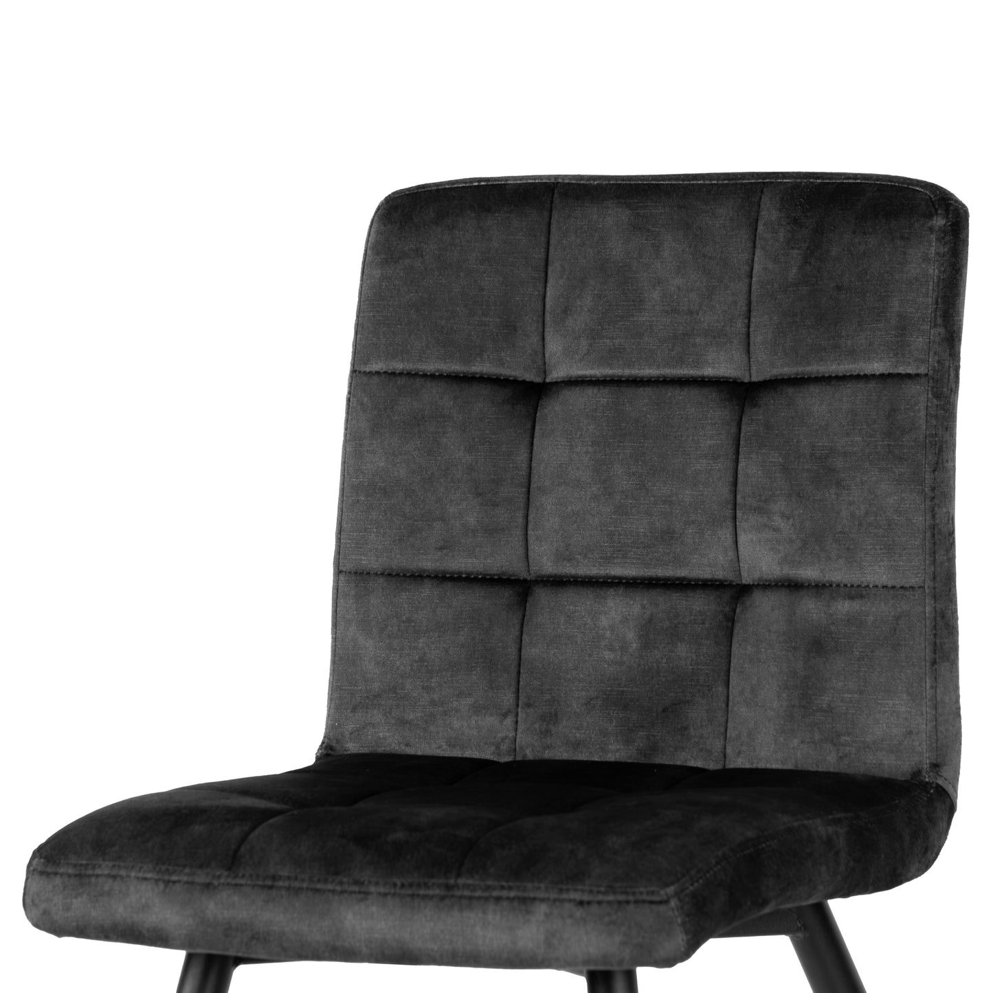 Set of 2 Anika Black Velvet Dining Chair with Stitching and Black Metal Legs