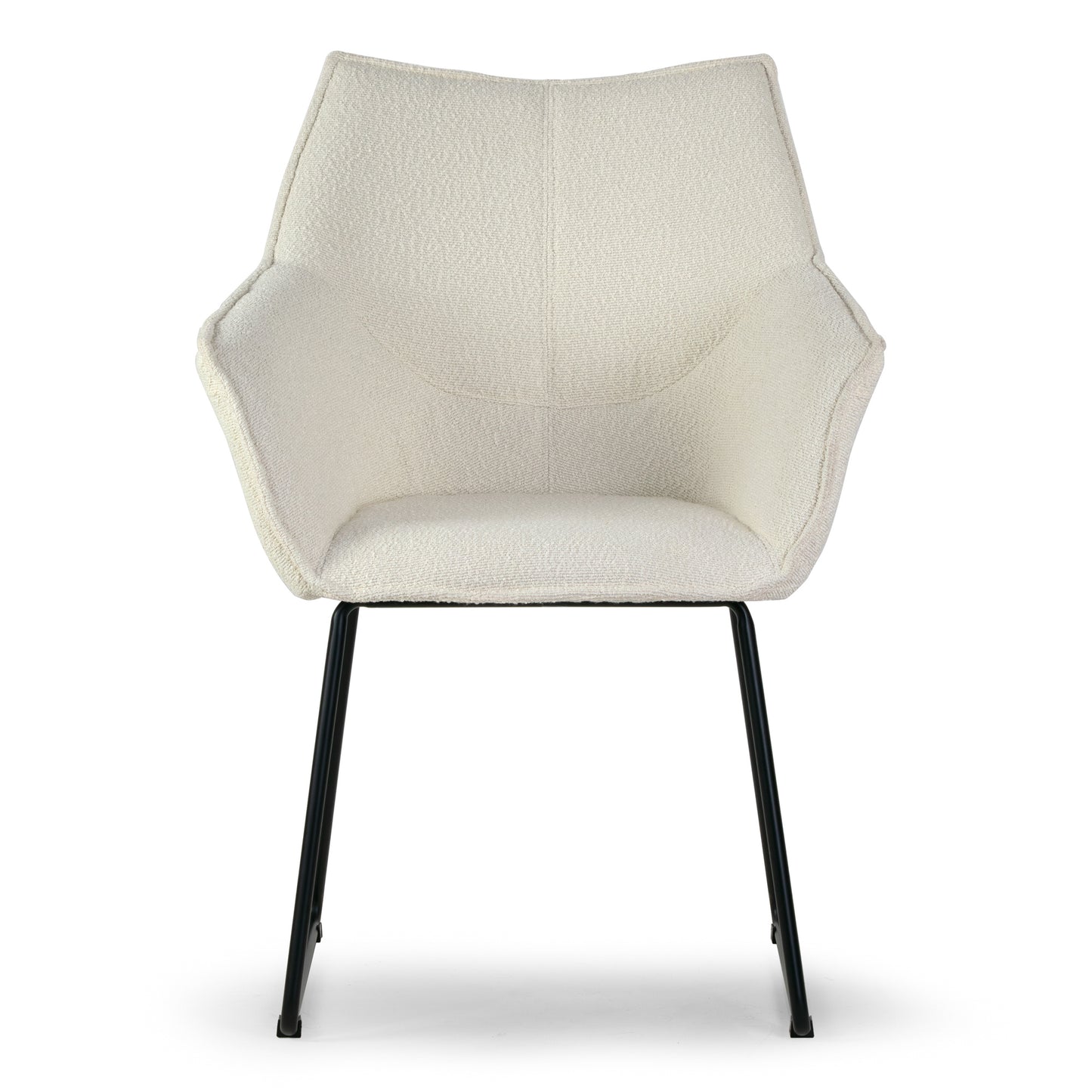 Set of 2 Amna Cream Boucle Arm Chair with Black Metal Legs