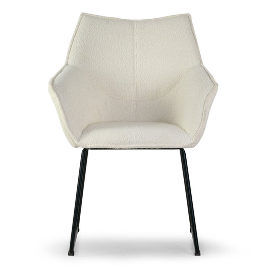Set of 2 Amna Cream Boucle Arm Chair with Black Metal Legs