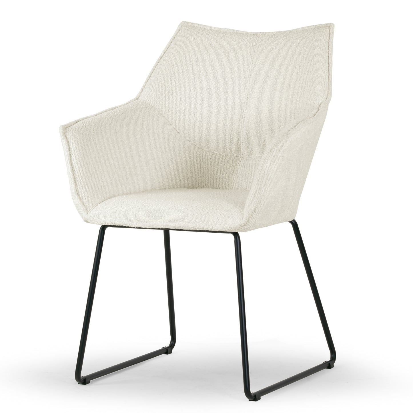 Set of 2 Amna Cream Boucle Arm Chair with Black Metal Legs