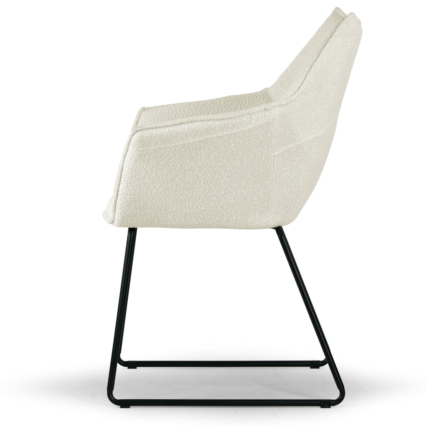 Set of 2 Amna Cream Boucle Arm Chair with Black Metal Legs