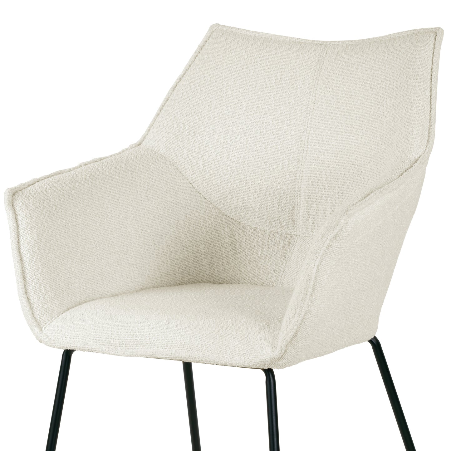 Set of 2 Amna Cream Boucle Arm Chair with Black Metal Legs