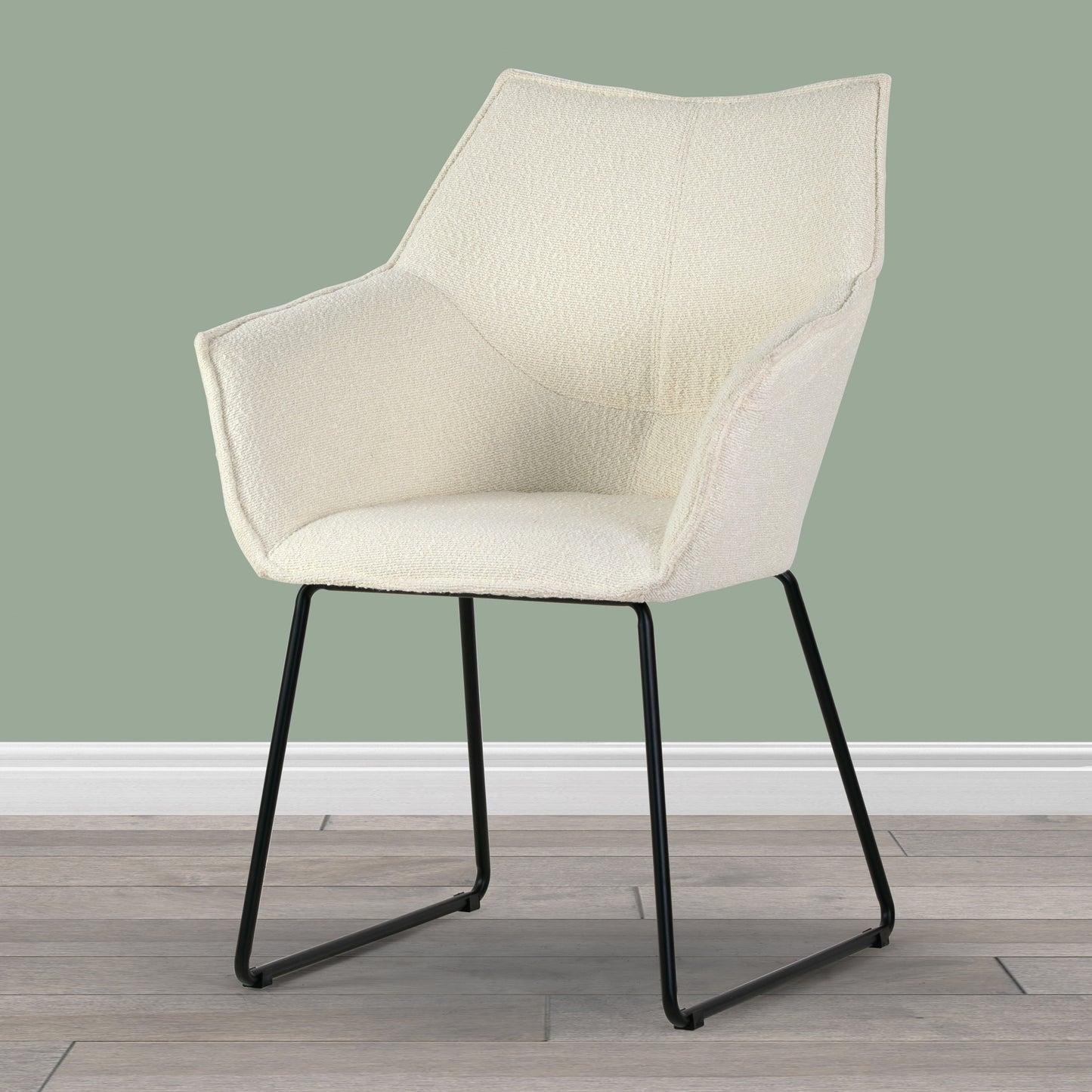 Set of 2 Amna Cream Boucle Arm Chair with Black Metal Legs