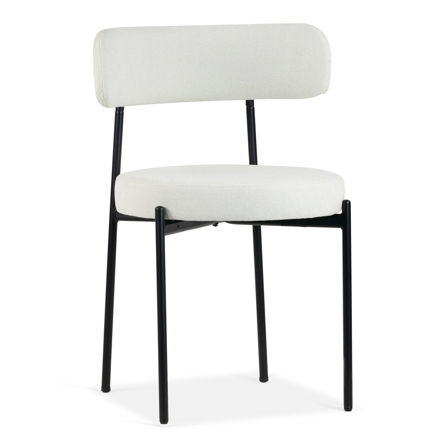 Set of 2 Avrom White Boucle Dining Chair with Black Metal Legs
