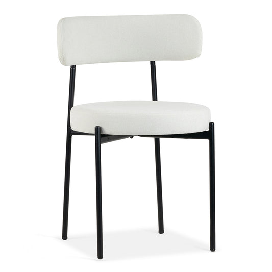 Set of 2 Avrom White Boucle Dining Chair with Black Metal Legs