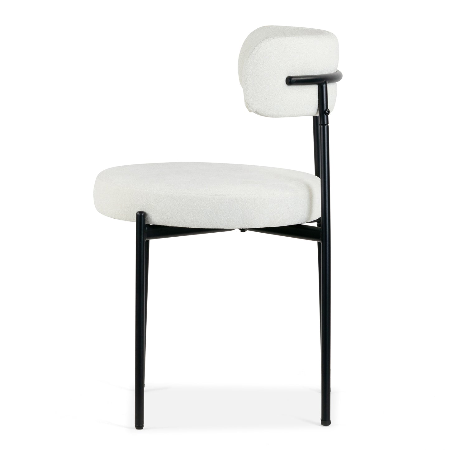 Set of 2 Avrom White Boucle Dining Chair with Black Metal Legs