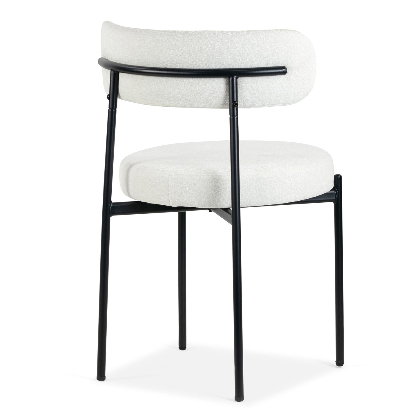 Set of 2 Avrom White Boucle Dining Chair with Black Metal Legs