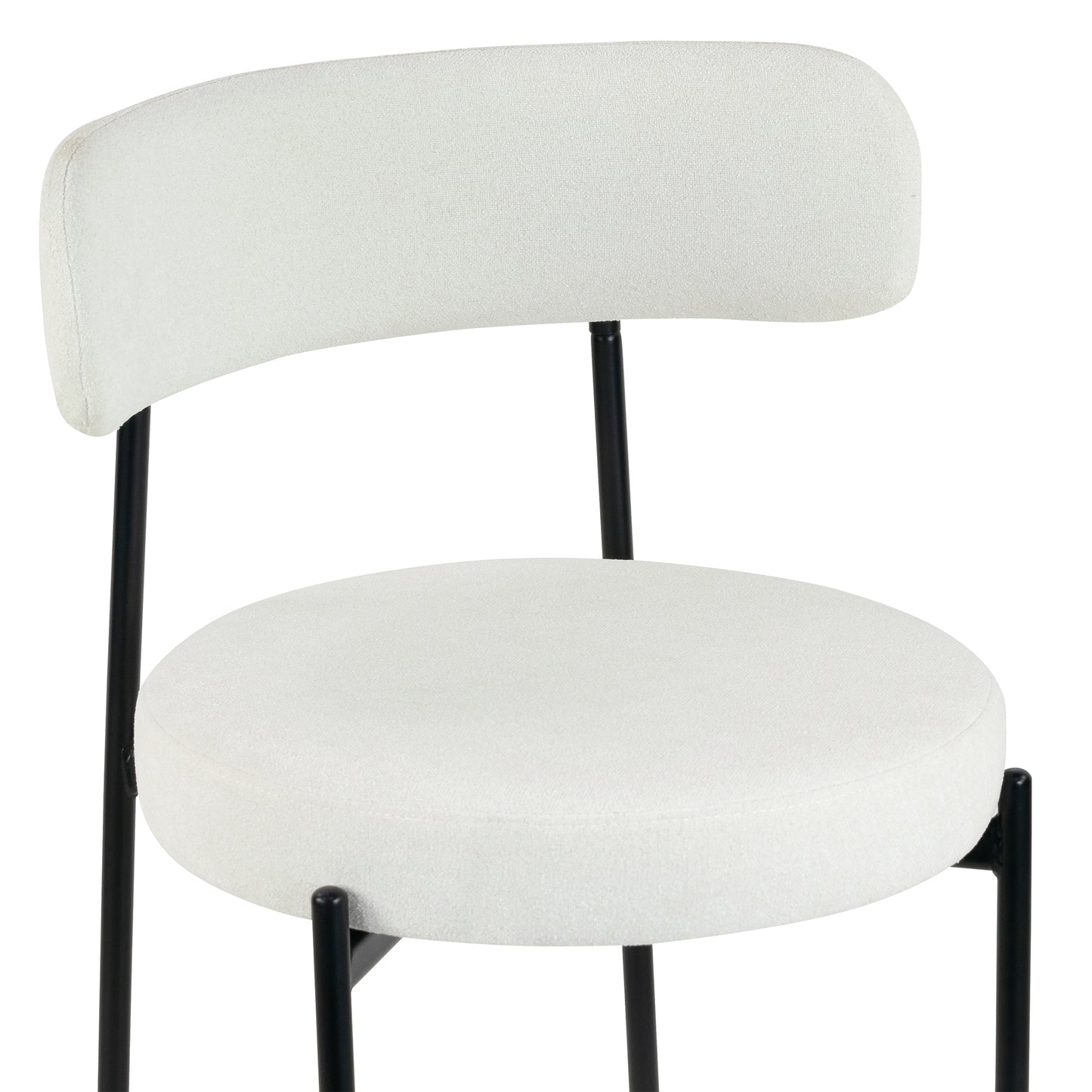 Set of 2 Avrom White Boucle Dining Chair with Black Metal Legs