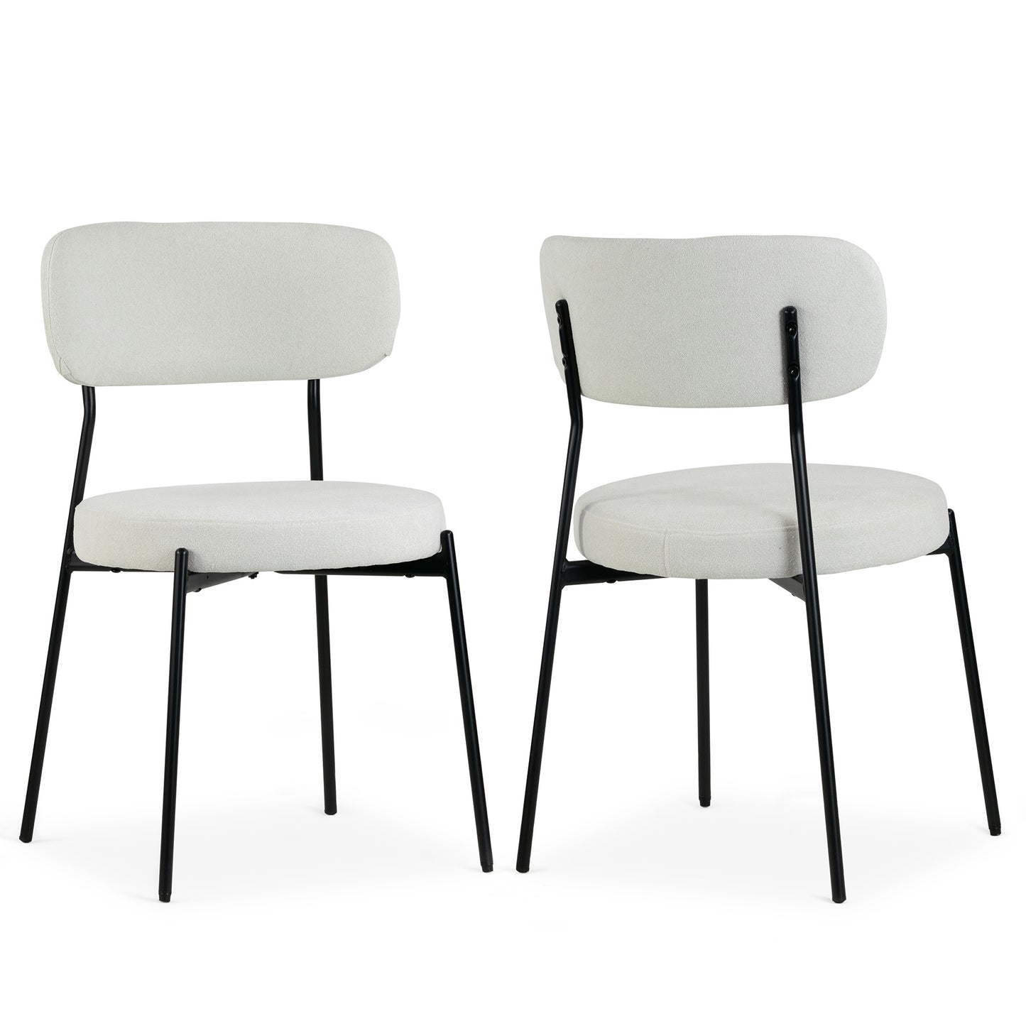 Set of 2 Aya White Chenille Dining Chair with Black Steel Legs