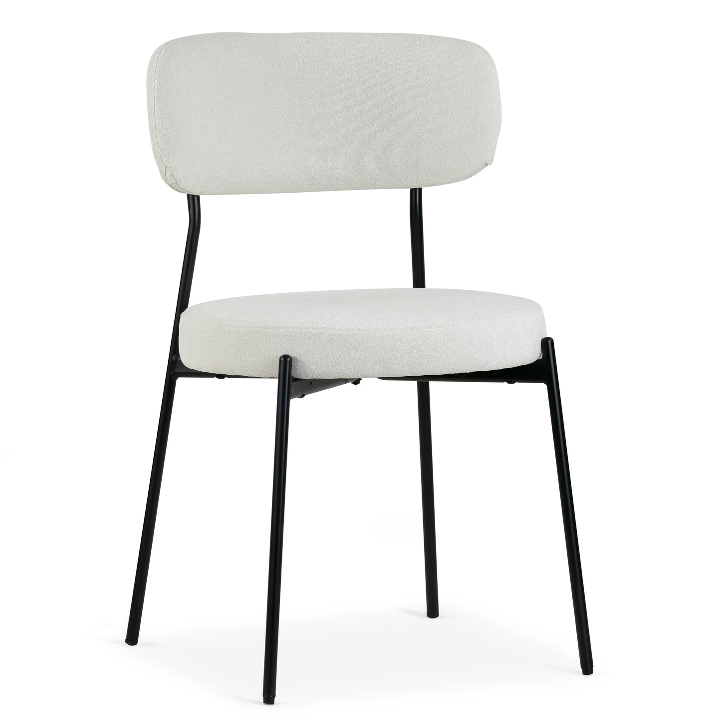 Set of 2 Aya White Chenille Dining Chair with Black Steel Legs