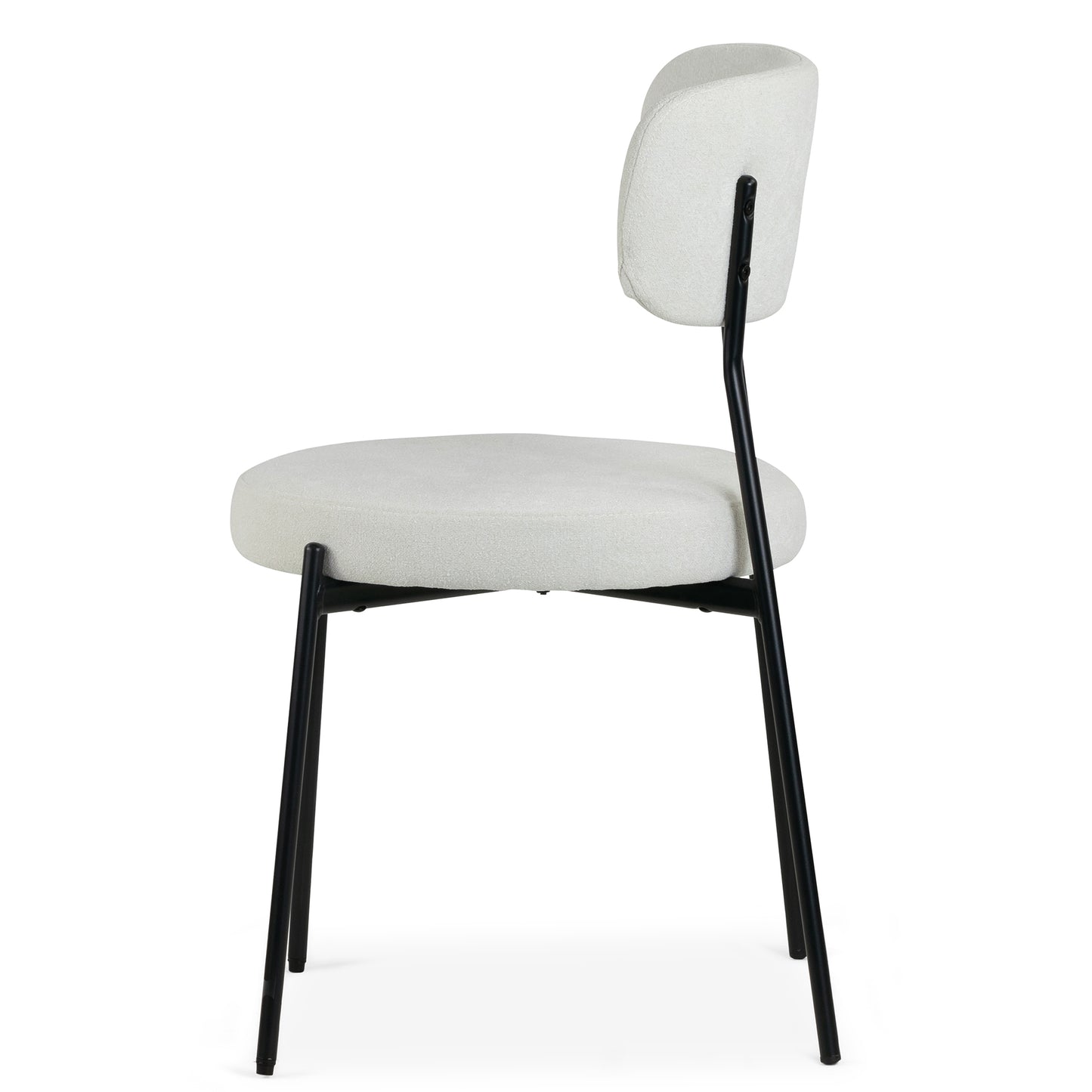 Set of 2 Aya White Chenille Dining Chair with Black Steel Legs