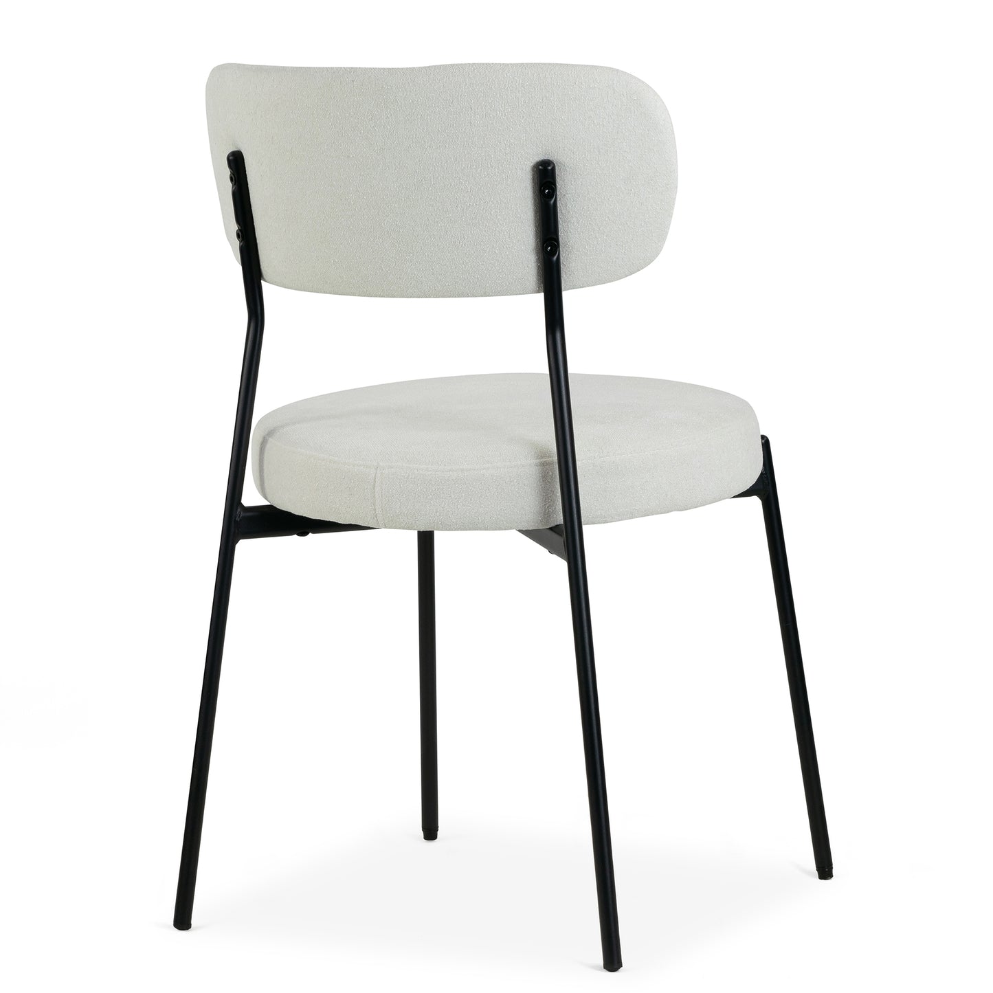 Set of 2 Aya White Chenille Dining Chair with Black Steel Legs