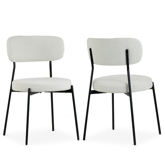 Set of 2 Aya White Chenille Dining Chair with Black Steel Legs