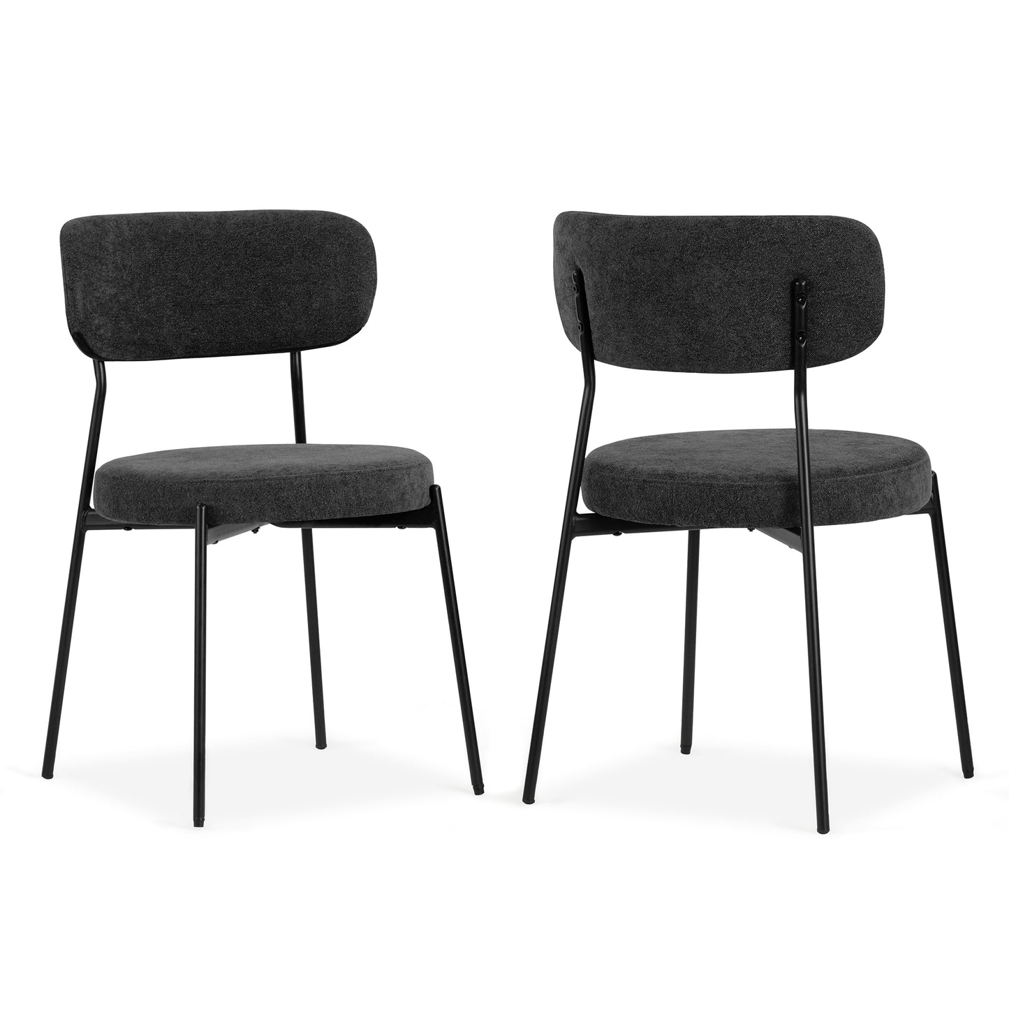 Set of 2 Aya Black Chenille Dining Chair with Black Steel Legs