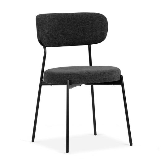 Set of 2 Aya Black Chenille Dining Chair with Black Steel Legs